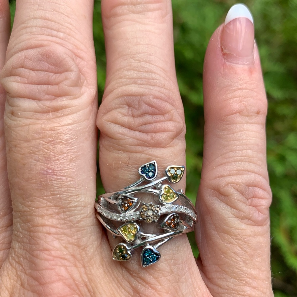 NWT Diamond Italian Designer Ring Multi Diamonds